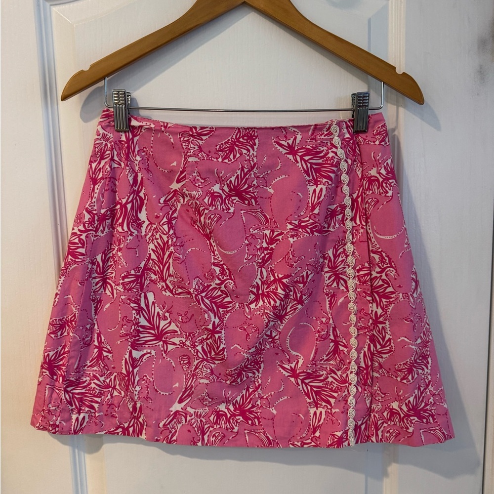 Vintage Lilly Pulitzer Pink Mama Kangaroo and Joey Print Mini Skirt